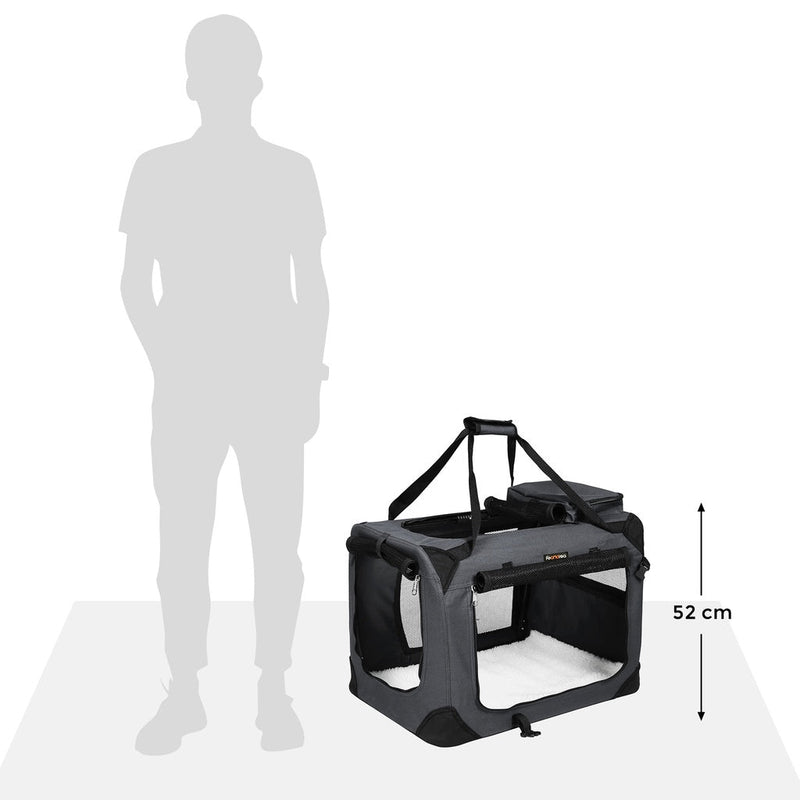 FEANDREA Dog Kennel Transport Box Folding Fabric Pet Carrier 70cm Grey - NuSea