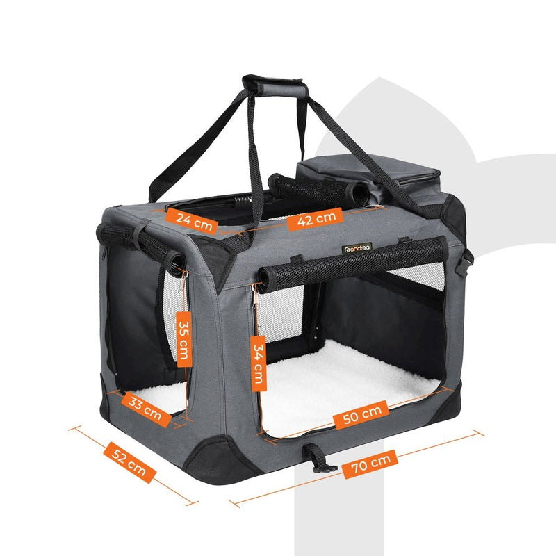 FEANDREA Dog Kennel Transport Box Folding Fabric Pet Carrier 70cm Grey - NuSea