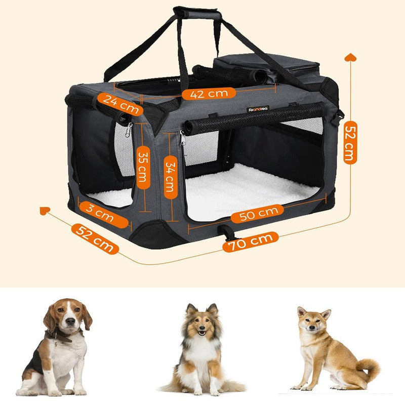 FEANDREA Dog Kennel Transport Box Folding Fabric Pet Carrier 70cm Grey - NuSea
