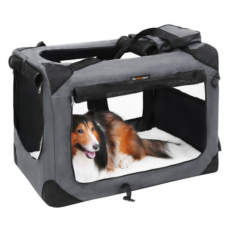 FEANDREA Dog Kennel Transport Box Folding Fabric Pet Carrier 70cm Grey - NuSea
