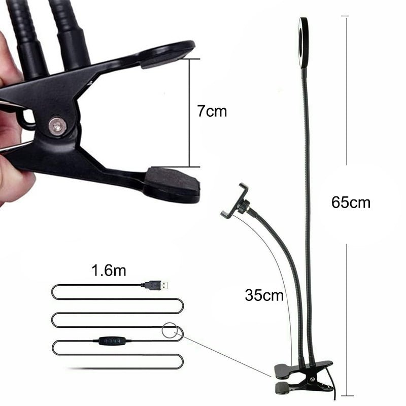 Flexible Clip - on Photography Selfie Ring Light with Adjustable Brightness - NuSea