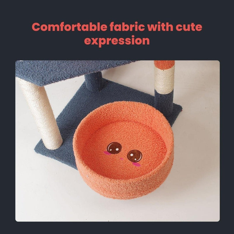 Floofi 110cm Emoji Plush Cat Condo Cat Tree with Basket Blue Red - NuSea