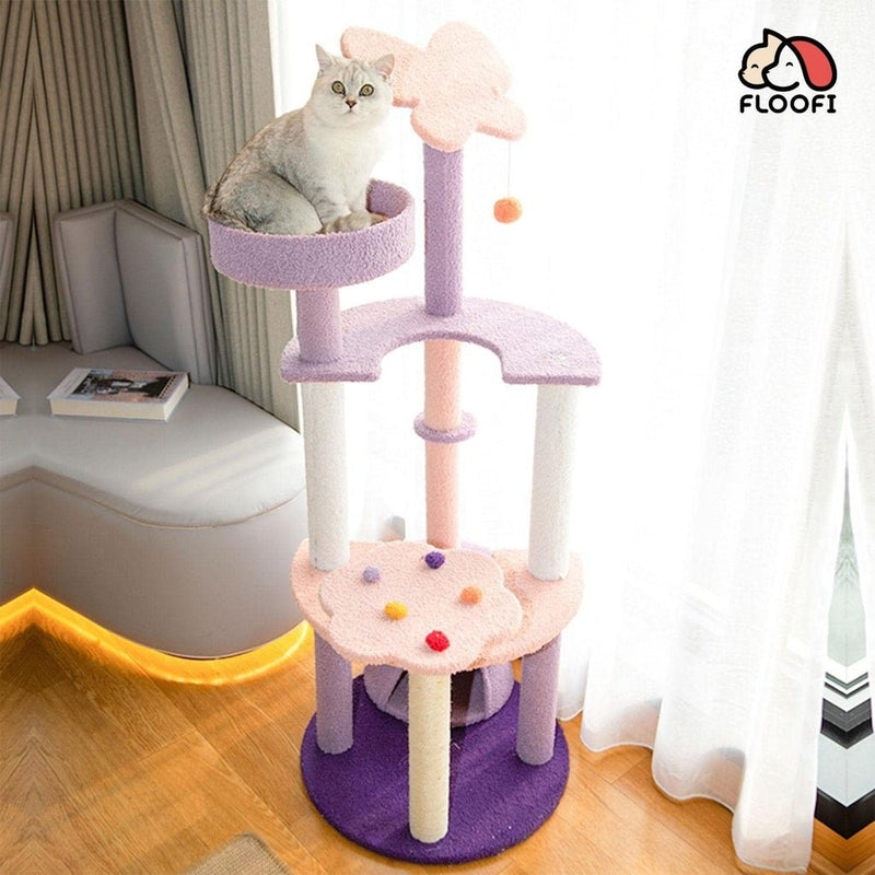 Floofi 128cm Butterfly Plush Cat Condo Cat Tree Pink Purple - NuSea