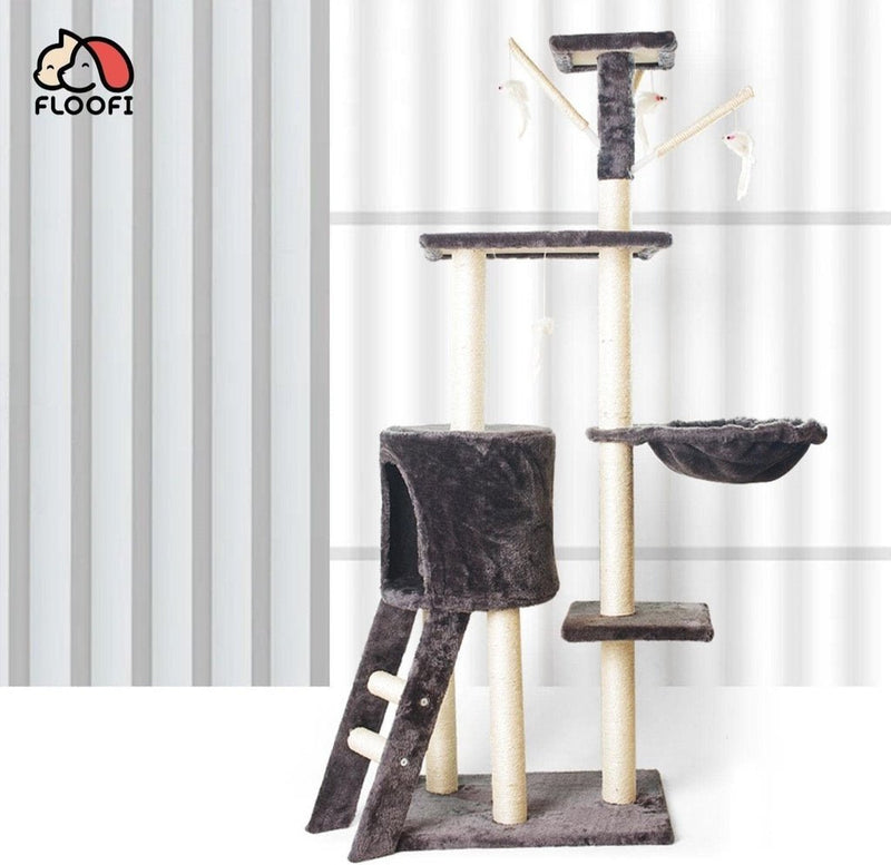 Floofi 138cm 5 Layer Plush Cat Condo Cat Tree Dark Grey - NuSea