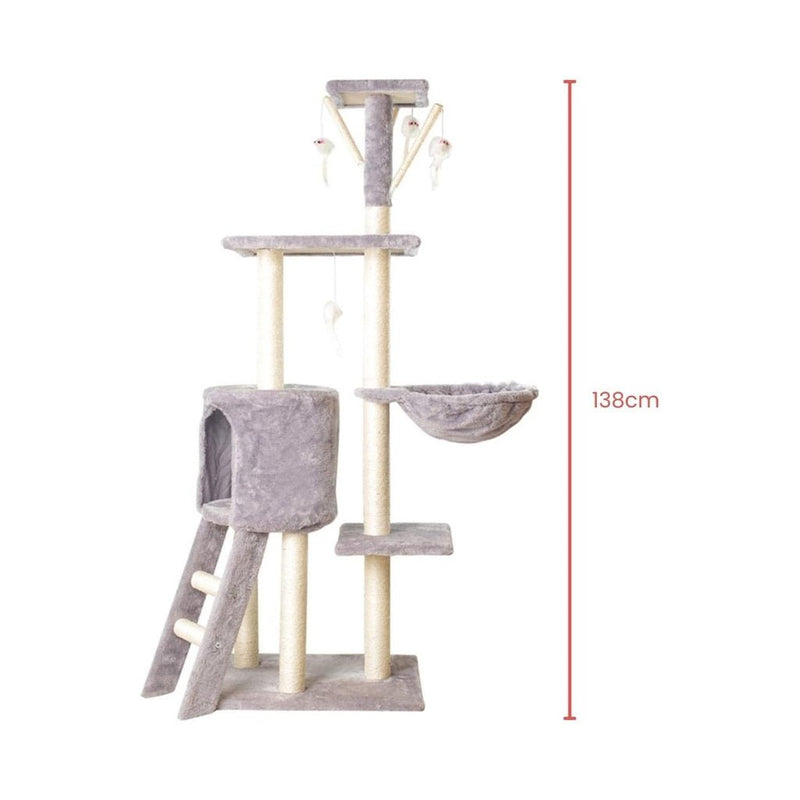 Floofi 138cm 5 Layer Plush Cat Condo Cat Tree Light Grey - NuSea