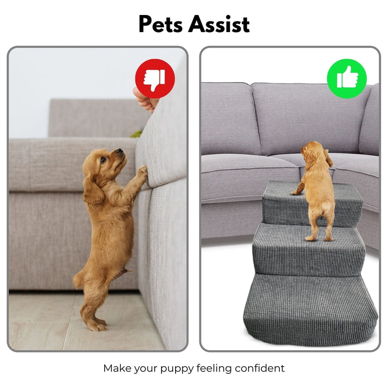 FLOOFI 3 - Step Detachable Memory Foam Pet Stairs with Removable Washable Cover (Grey) - NuSea