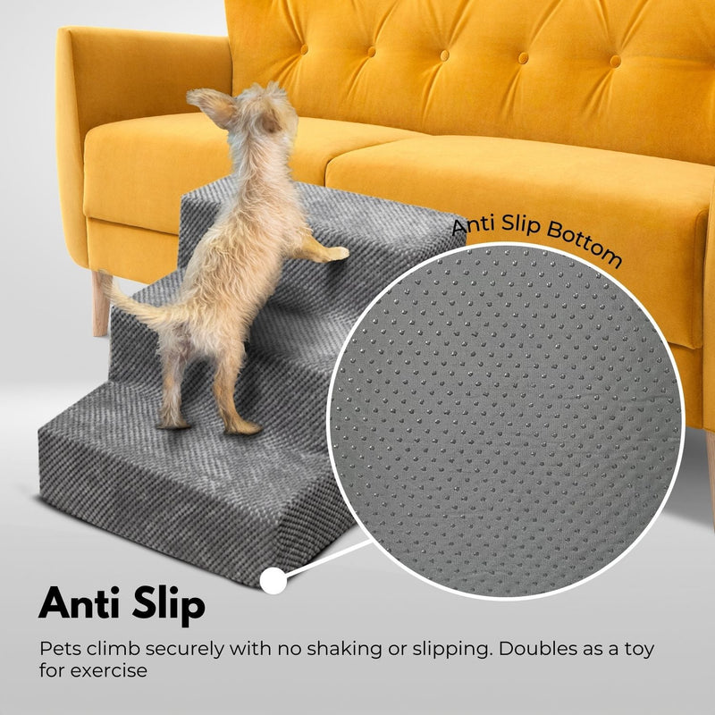 FLOOFI 3 - Step Detachable Memory Foam Pet Stairs with Removable Washable Cover (Grey) - NuSea