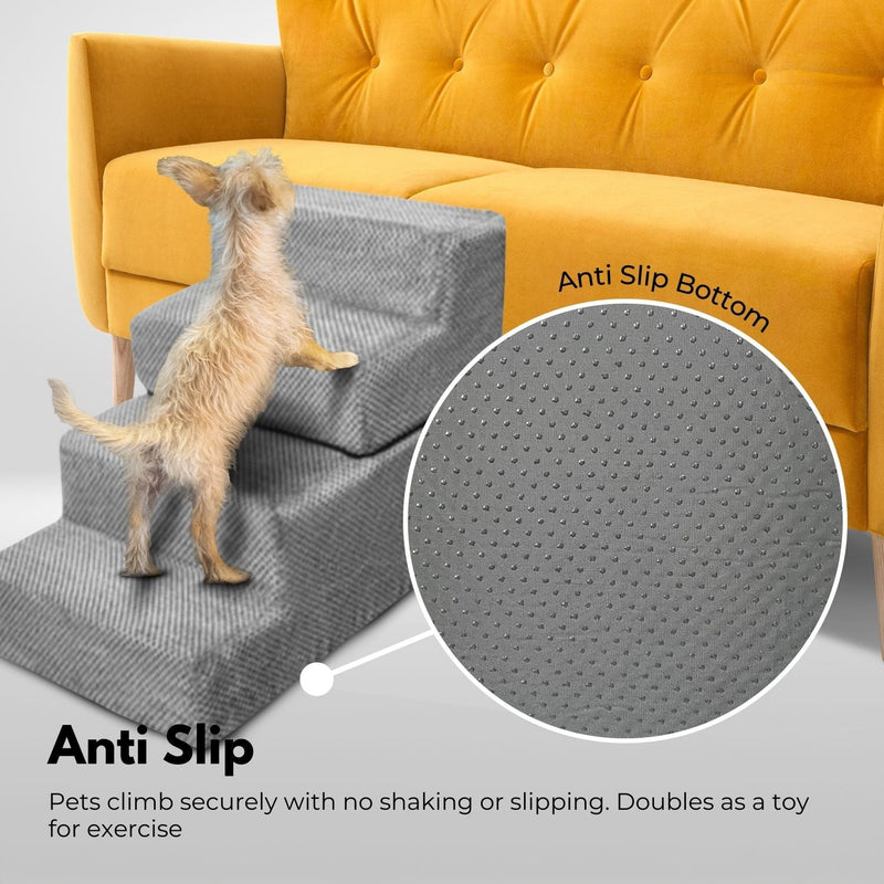 FLOOFI 4 - Step Detachable Memory Foam Pet Stairs with Removable Washable Cover (Grey) - NuSea