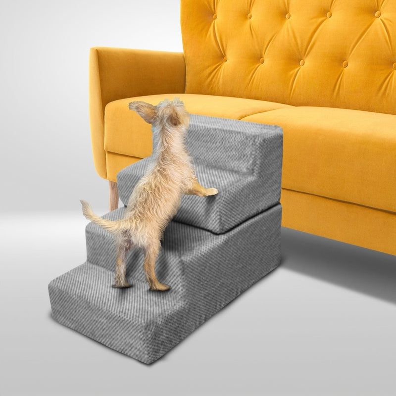 FLOOFI 4 - Step Detachable Memory Foam Pet Stairs with Removable Washable Cover (Grey) - NuSea