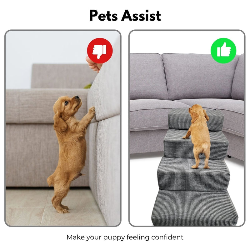 FLOOFI 4 - Step Detachable Memory Foam Pet Stairs with Removable Washable Cover (Grey) - NuSea