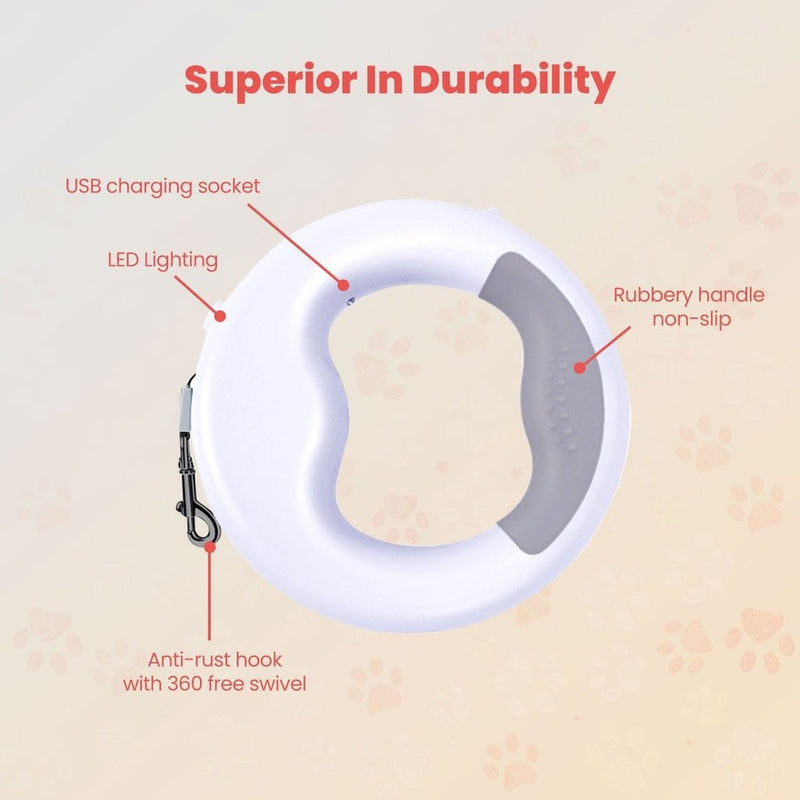 Floofi Dounght Dog Leash with USB and LED White - NuSea