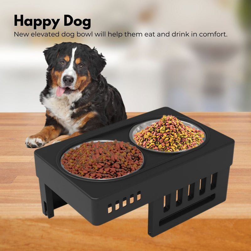 FLOOFI Elevated Raised Pet Feeder with Double Bowl (Black) - NuSea