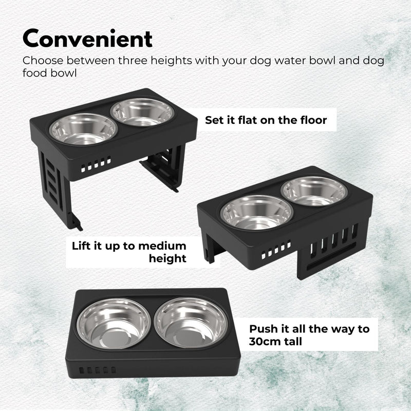 FLOOFI Elevated Raised Pet Feeder with Double Bowl (Black) - NuSea