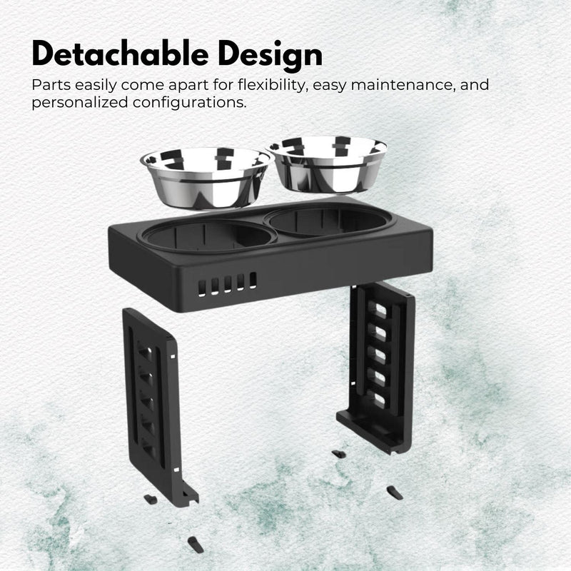 FLOOFI Elevated Raised Pet Feeder with Double Bowl (Black) - NuSea
