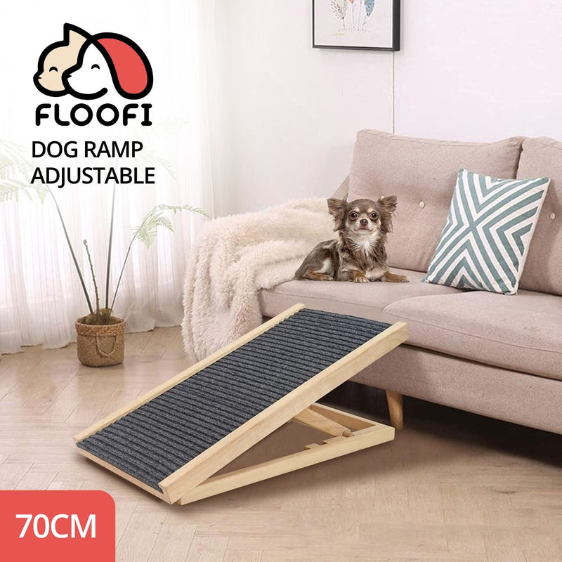 Floofi Natural Wood Grain Wooden Adjustable Height Pet Ramp Dog Sofa Stairs - NuSea