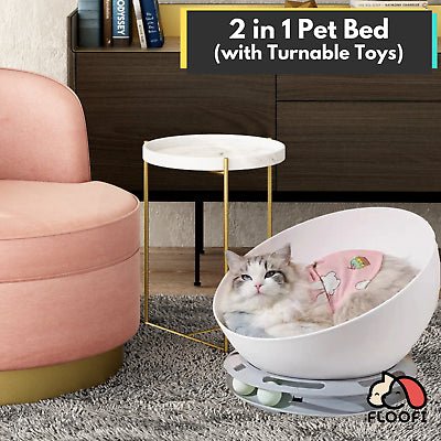 Floofi Pet Bed Cat 2 in 1 With Turntable Toy (Grey) - NuSea