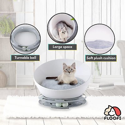 Floofi Pet Bed Cat 2 in 1 With Turntable Toy (Grey) - NuSea
