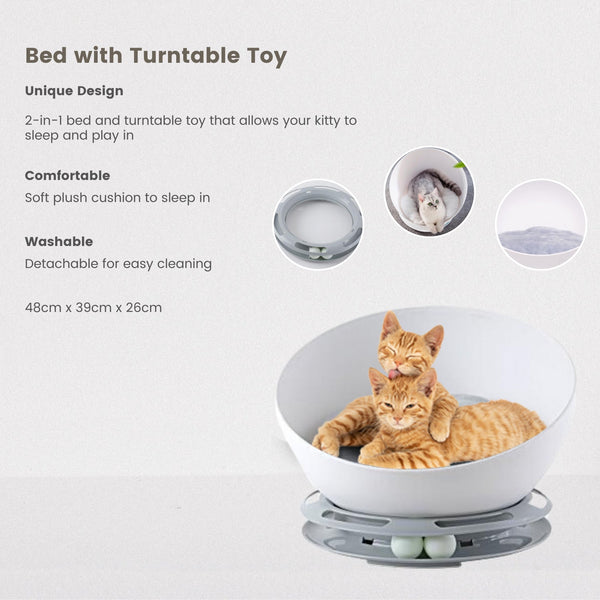 Floofi Pet Bed Cat 2 in 1 With Turntable Toy (Grey) - NuSea