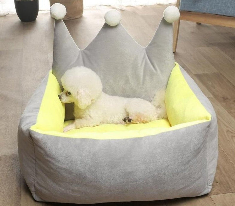 Floofi Pet Bed Crown Shape (L Grey Yellow) - NuSea