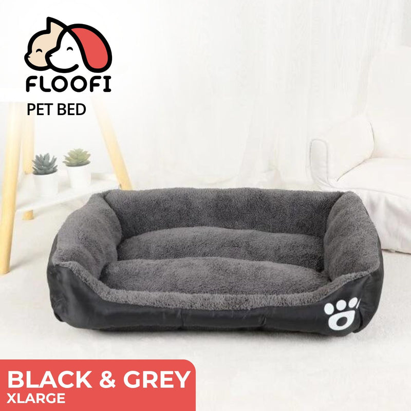 FLOOFI Pet Bed Square XL Size (Black+Dark Grey) - NuSea