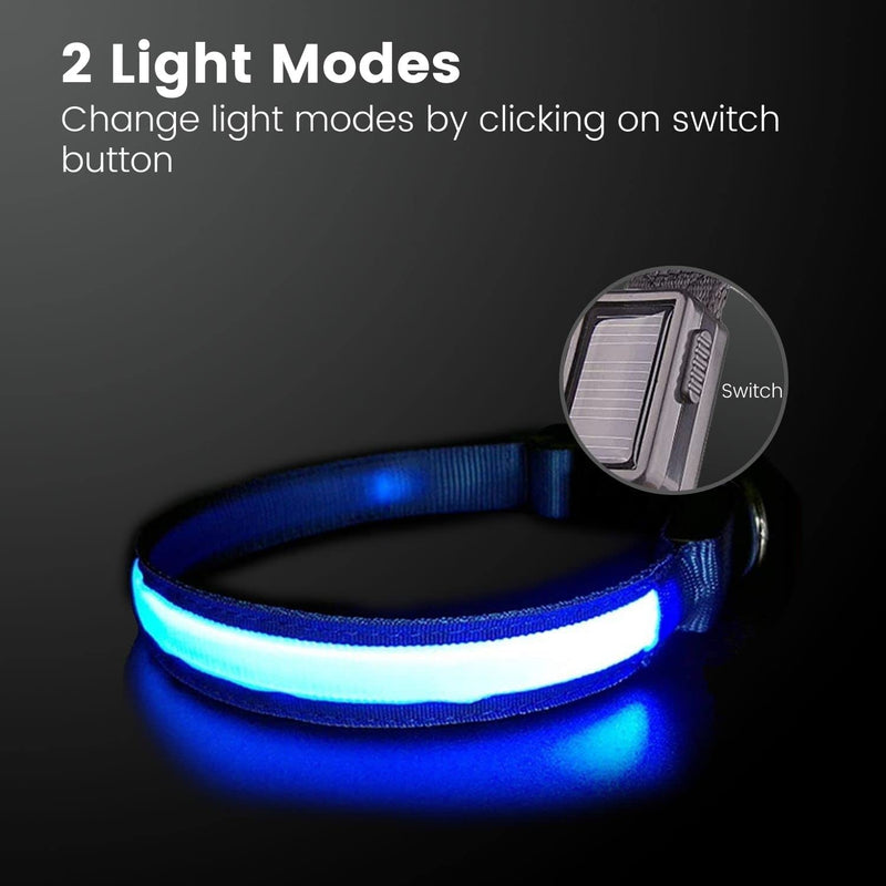 Floofi Solar USB Rechargable LED Dog Collar (L Blue) - NuSea