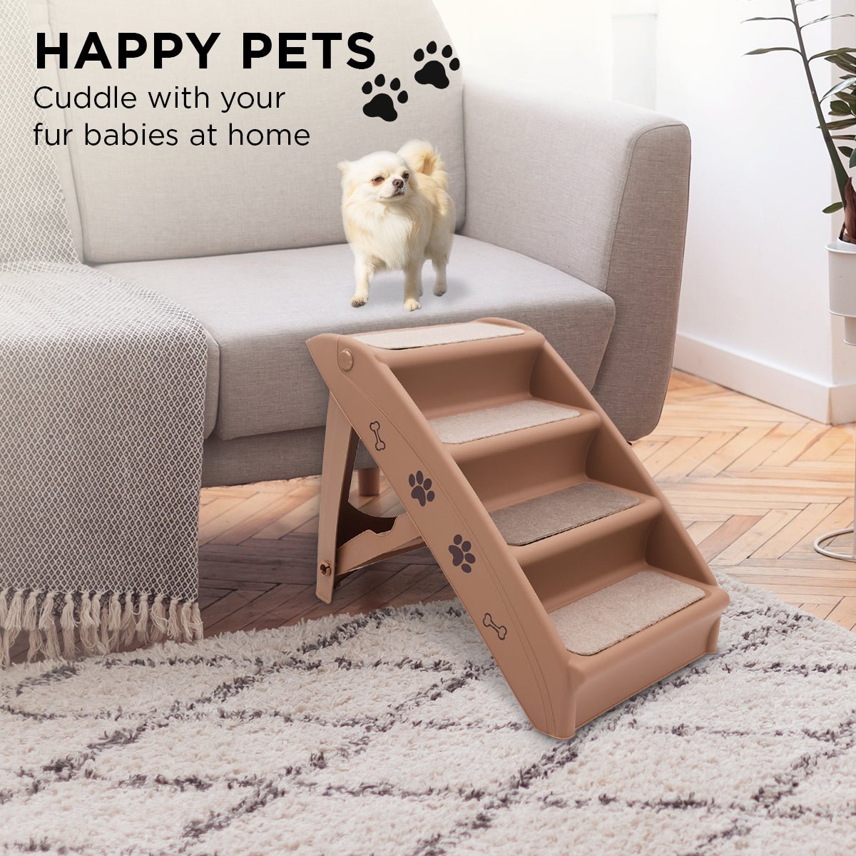 Furtastic 50cm Foldable Step Ladder Stairs - Brown - NuSea