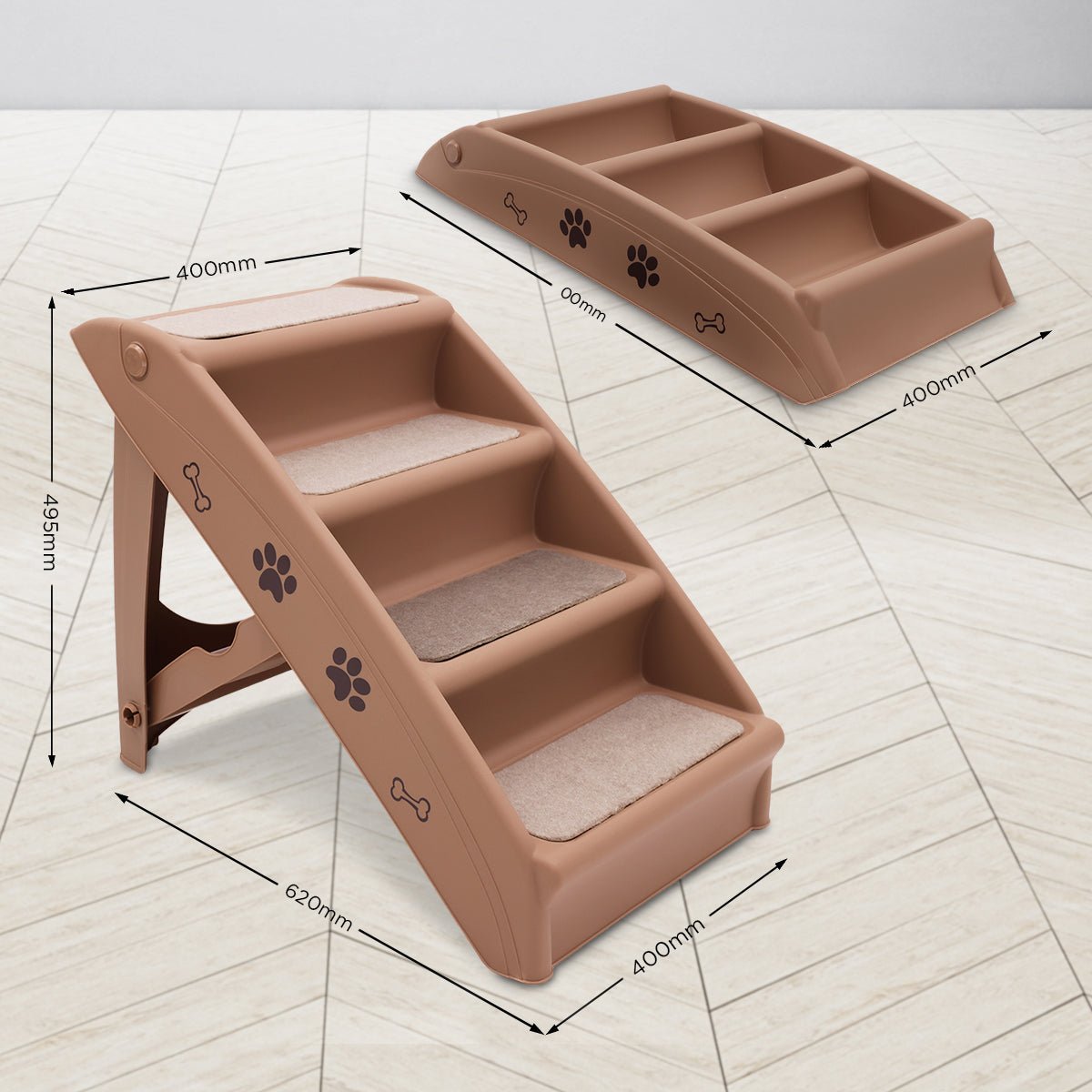 Furtastic 50cm Foldable Step Ladder Stairs - Brown - NuSea