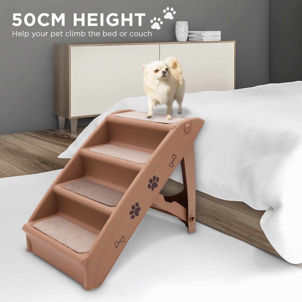 Furtastic 50cm Foldable Step Ladder Stairs - Brown - NuSea