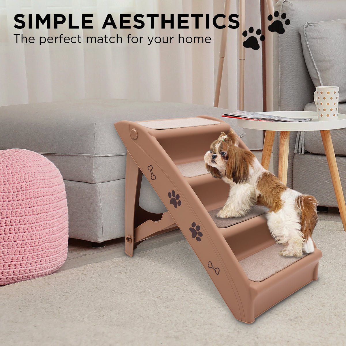 Furtastic 50cm Foldable Step Ladder Stairs - Brown - NuSea