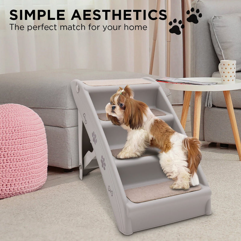 Furtastic Foldable Pet Stairs in Grey - 50cm Dog Ladder Cat Ramp with Non - Slip Mat for Indoor and Outdoor Use - NuSea
