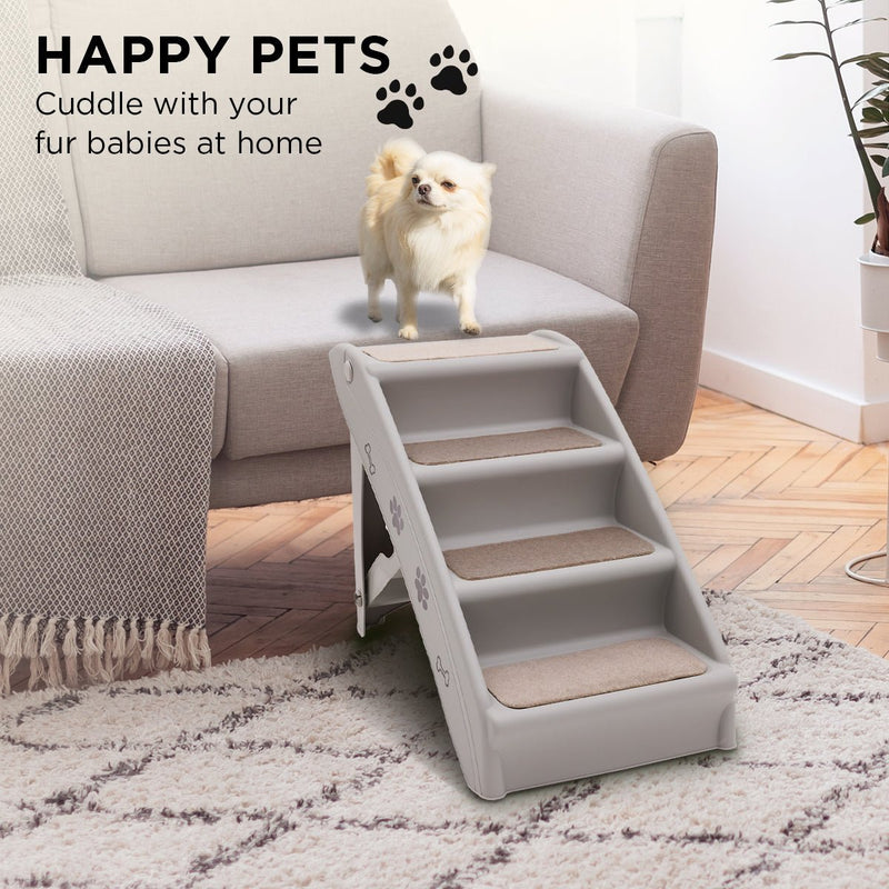 Furtastic Foldable Pet Stairs in Grey - 50cm Dog Ladder Cat Ramp with Non - Slip Mat for Indoor and Outdoor Use - NuSea
