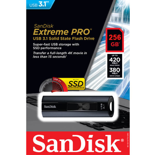 SanDisk 256GB Extreme PRO USB 3.2 Solid State Flash Drive (SDCZ880-256G)