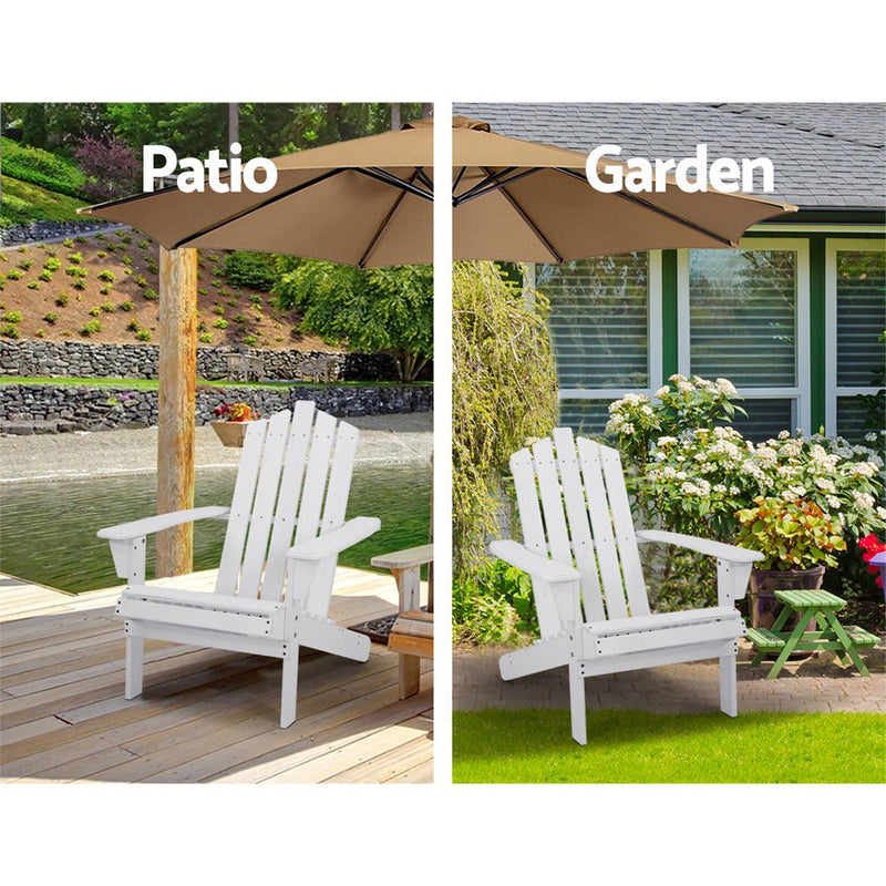 Gardeon 2PC Adirondack Outdoor Table and Chair Wooden Beach Chair Patio Furniture White - NuSea