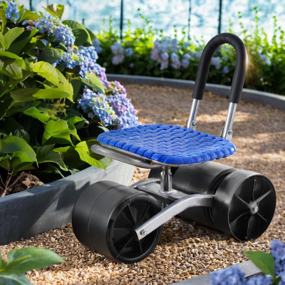 Gardeon Garden Stool Foldable with Wheels Blue - NuSea