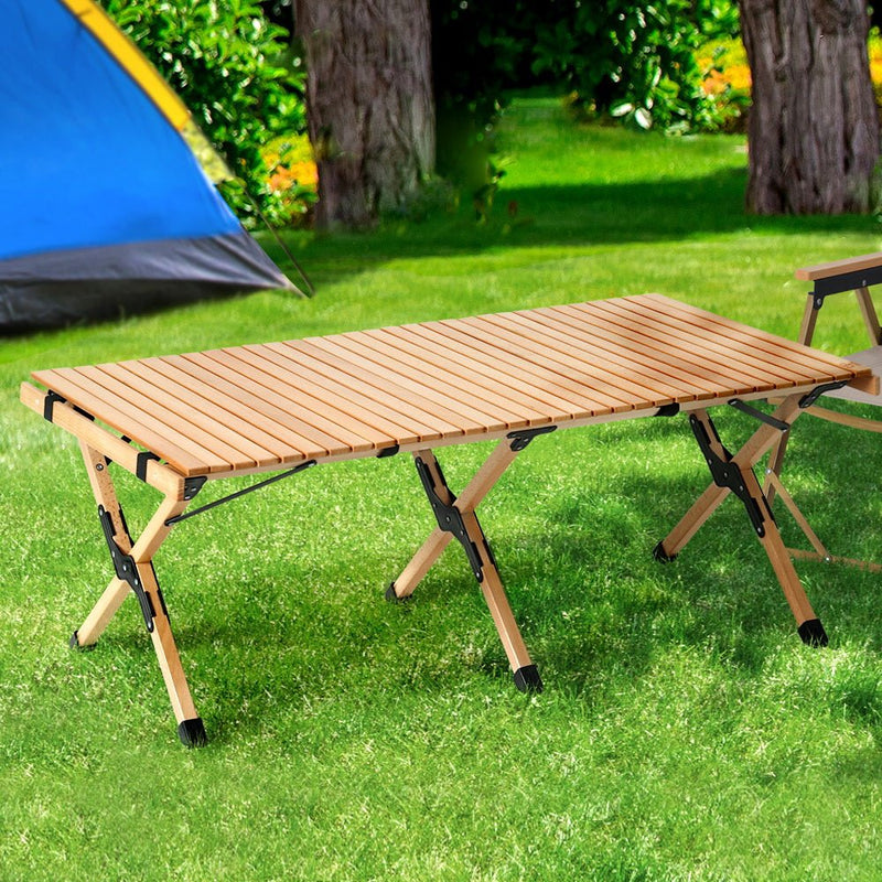 Gardeon Outdoor Furniture Wooden Egg Roll Picnic Table Camping Desk 120CM - NuSea