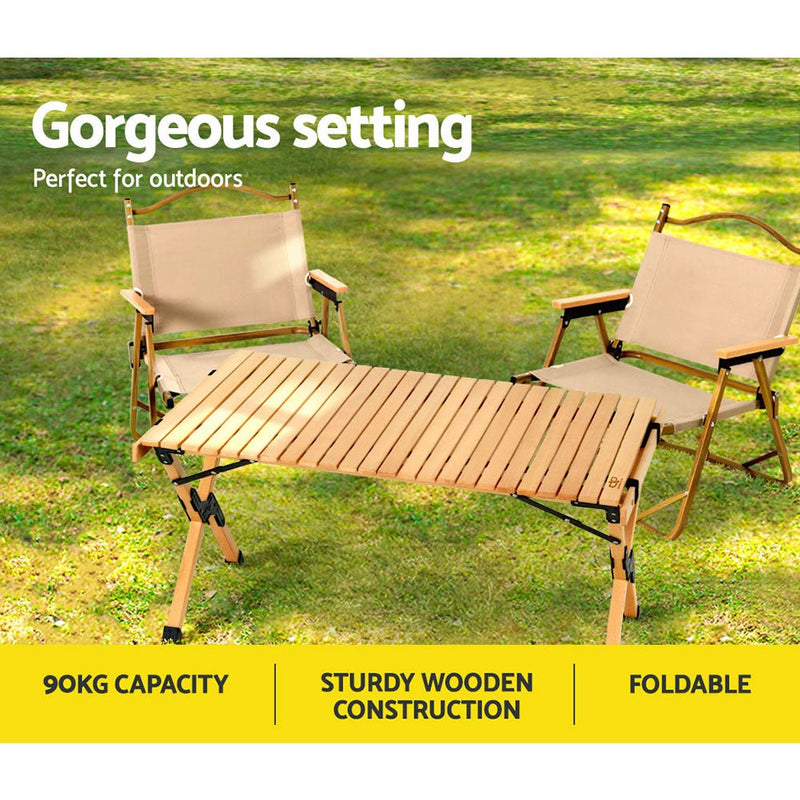 Gardeon Outdoor Furniture Wooden Egg Roll Picnic Table Camping Desk 90CM - NuSea