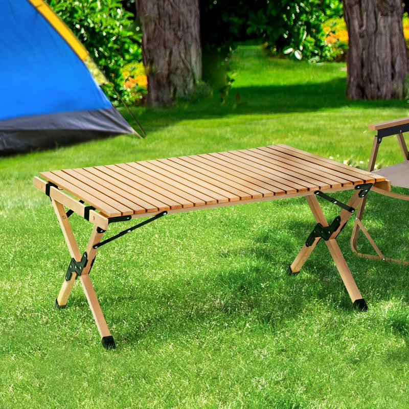 Gardeon Outdoor Furniture Wooden Egg Roll Picnic Table Camping Desk 90CM - NuSea