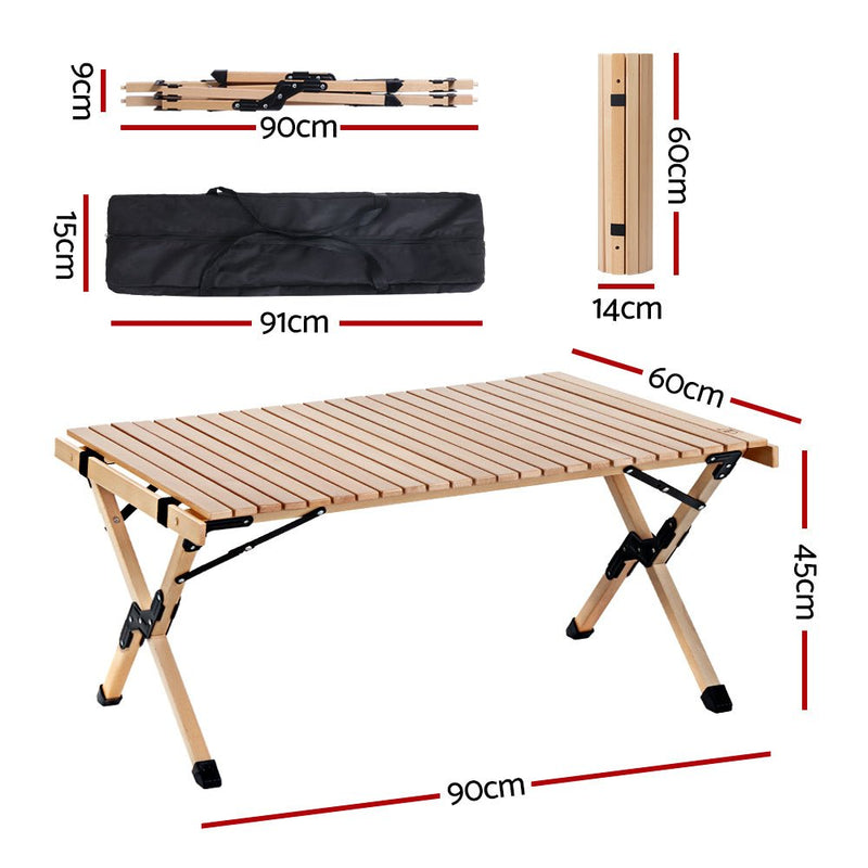 Gardeon Outdoor Furniture Wooden Egg Roll Picnic Table Camping Desk 90CM - NuSea