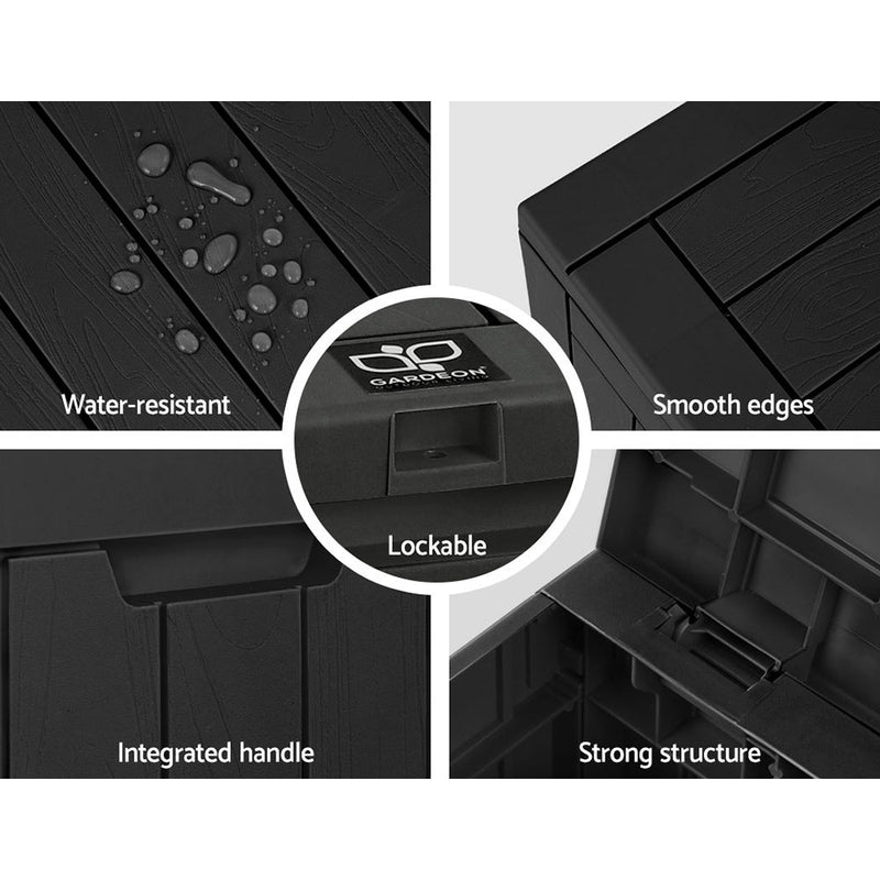 Gardeon Outdoor Storage Box 118L Container Lockable Indoor Garden Toy Tool Shed Black - NuSea