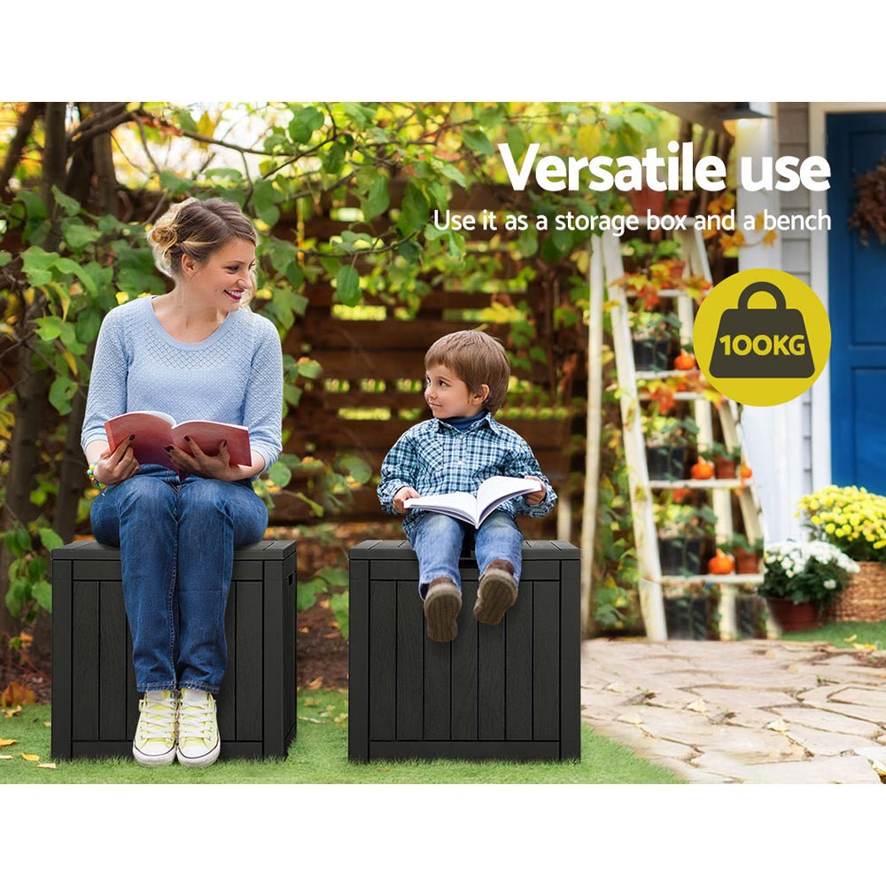 Gardeon Outdoor Storage Box 118L Container Lockable Indoor Garden Toy Tool Shed Black - NuSea