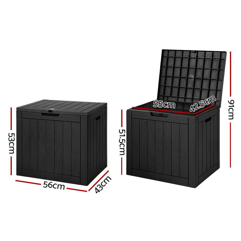 Gardeon Outdoor Storage Box 118L Container Lockable Indoor Garden Toy Tool Shed Black - NuSea