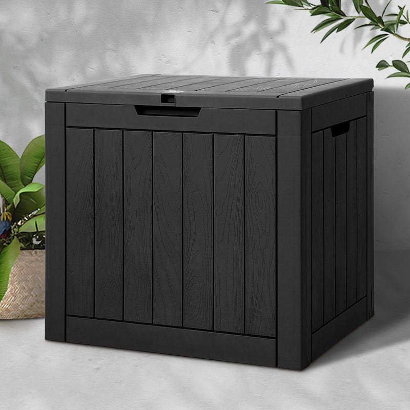 Gardeon Outdoor Storage Box 118L Container Lockable Indoor Garden Toy Tool Shed Black - NuSea