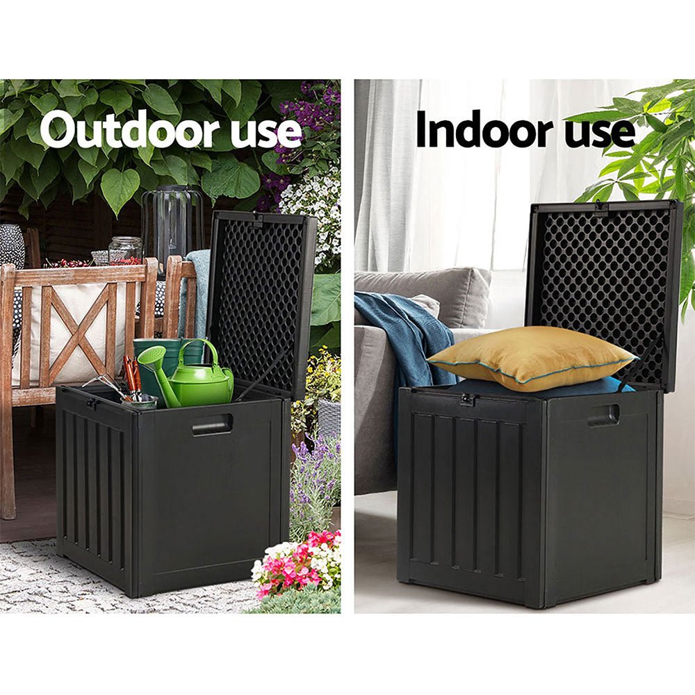 Gardeon Outdoor Storage Box 80L Container Lockable Garden Toy Tool Shed Black - NuSea