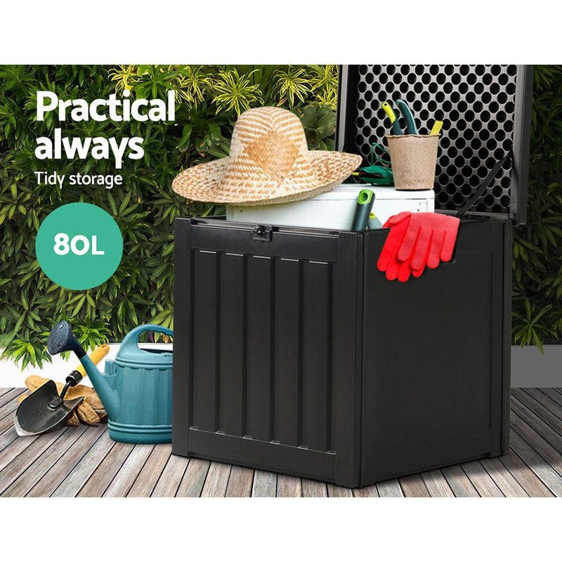 Gardeon Outdoor Storage Box 80L Container Lockable Garden Toy Tool Shed Black - NuSea