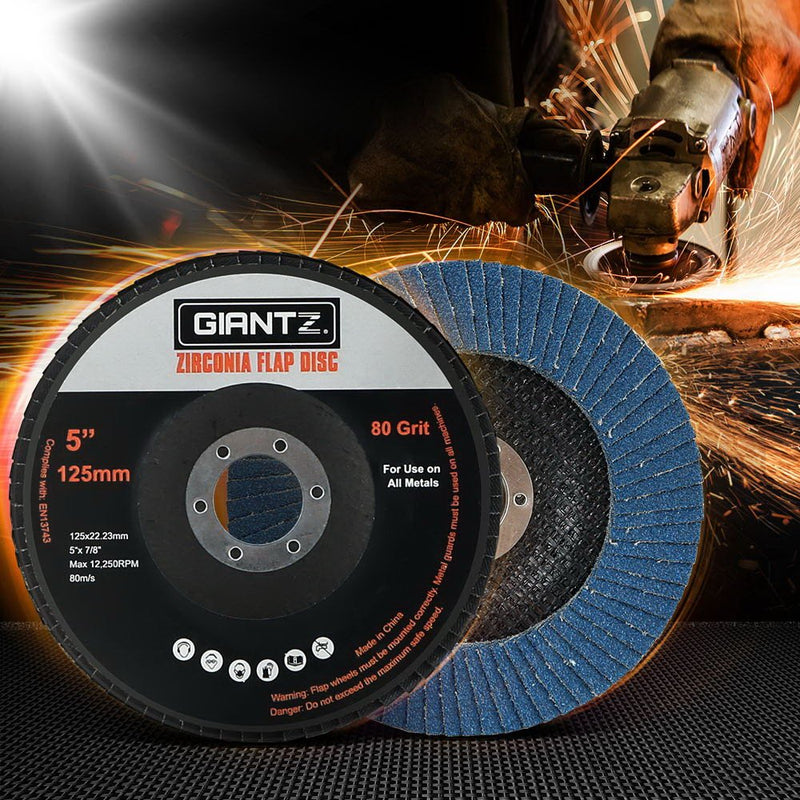 Giantz 100 PCS Zirconia Sanding Flap Disc 5" 125mm 80Grit Angle Grinding Wheel - NuSea