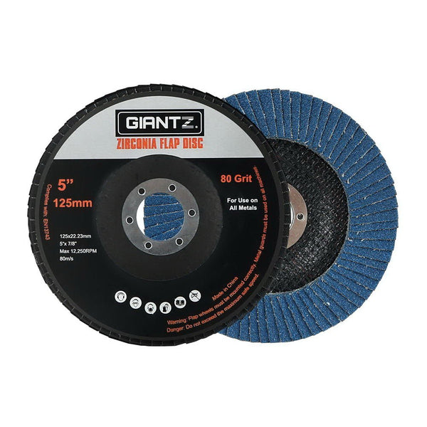 Giantz 100 PCS Zirconia Sanding Flap Disc 5" 125mm 80Grit Angle Grinding Wheel - NuSea