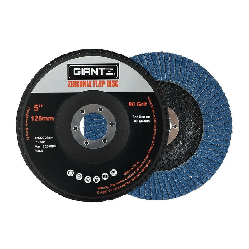Giantz 100 PCS Zirconia Sanding Flap Disc 5" 125mm 80Grit Angle Grinding Wheel - NuSea