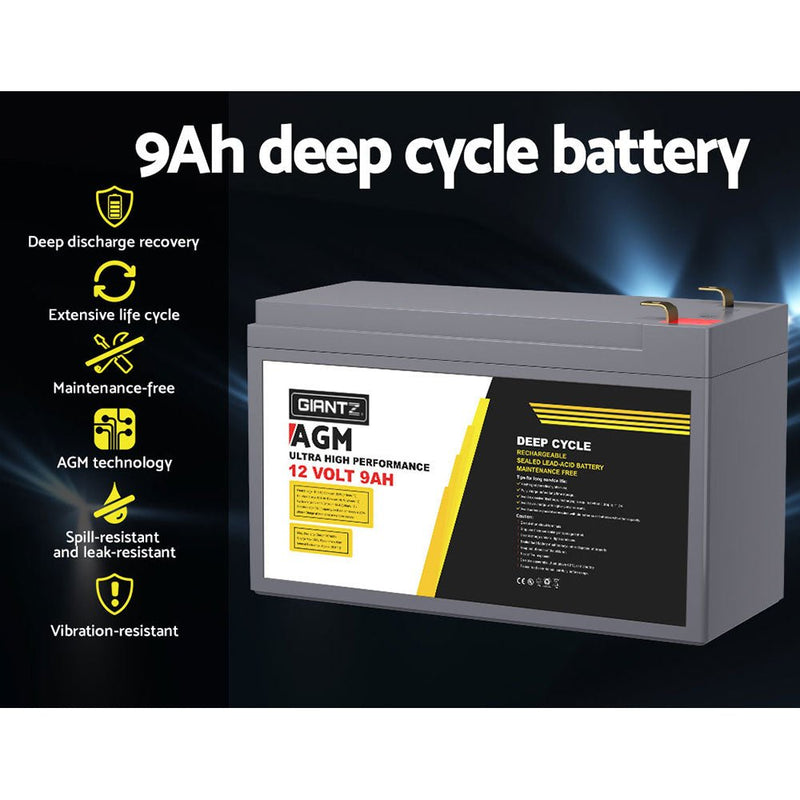 Giantz AGM Deep Cycle Battery 12V 9Ah Box Portable Solar Caravan Camping - NuSea