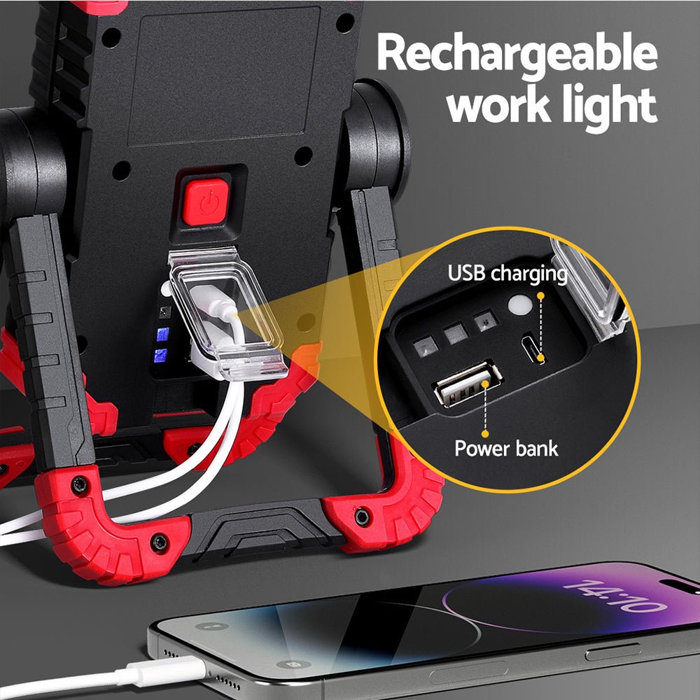 Giantz Work Light Rechargeable Torch USB Cordless LED Lamp 360°Rotation Folding - NuSea