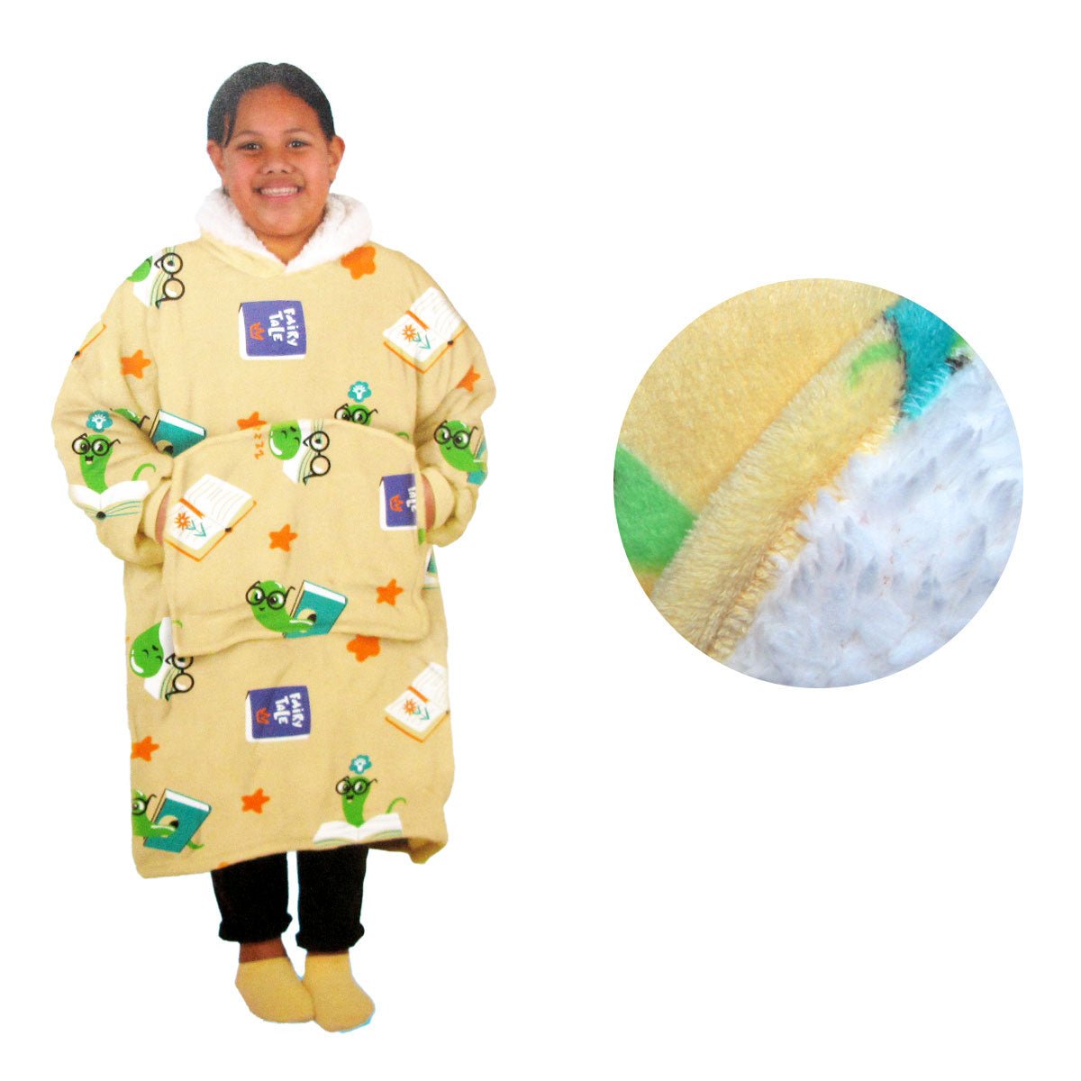 Girls Comfy Warm Blanket Hoodie with Sherpa Fleece Reverse Bookworm - NuSea